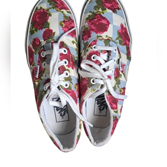 VANS checkerboard roses floral lace up Canvas Low Skate sneakers coastal 7.5 - Picture 9 of 10